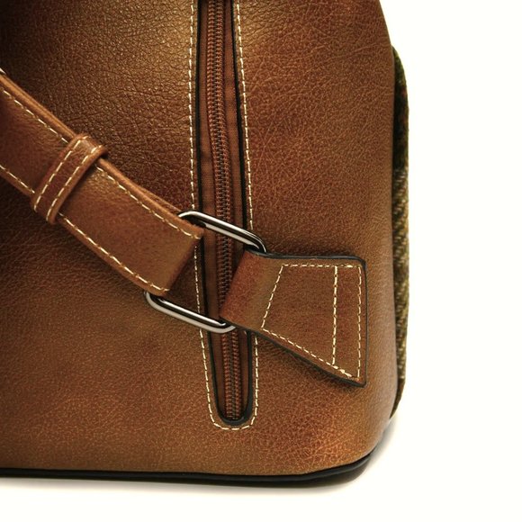 New Genuine Harris Tweed Backpack Purse Bag Brown Tan Green Scotland - Picture 4 of 7